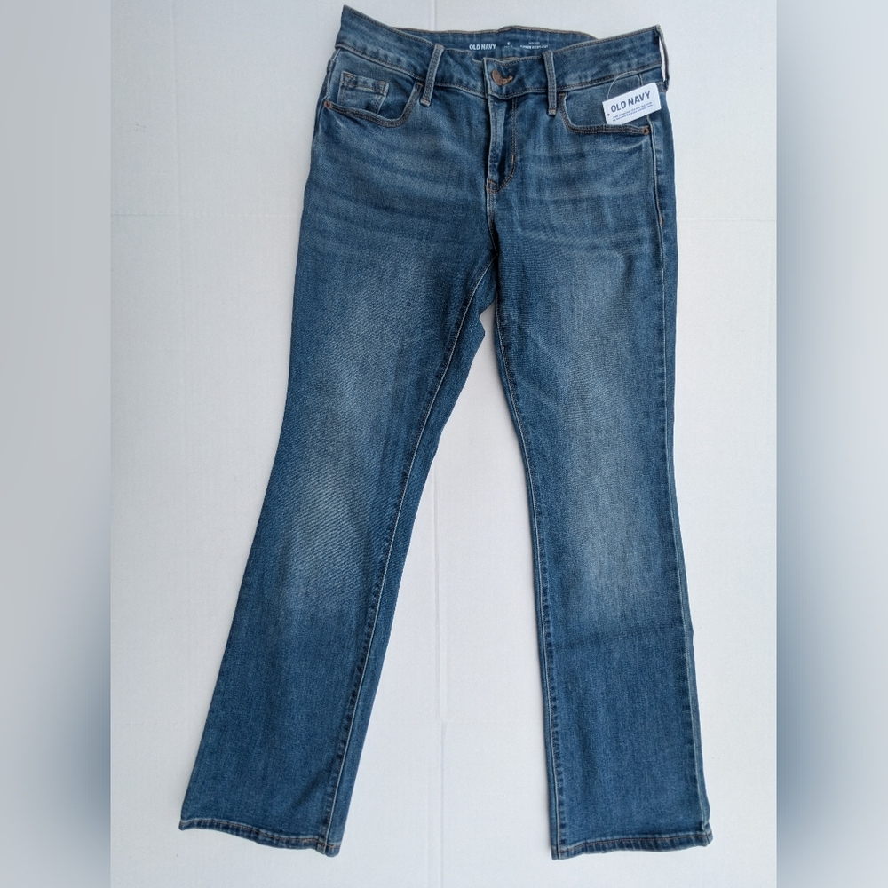 Old Navy Mid Rise Kicker Bootcut 2 Pair Medium & Dark Wash Jeans Size 6 Petite - Picture 7 of 16